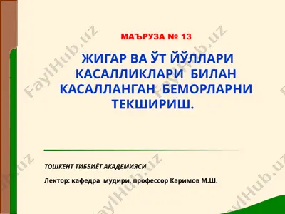 маъруза № 13жигар ва ўт йўллари касалликлари билан касалланган беморларни текшириш — PPT