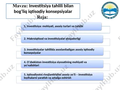 investitsiya tahlili bilan bog‘liq iqtisodiy konsepsiyalar — PPTX