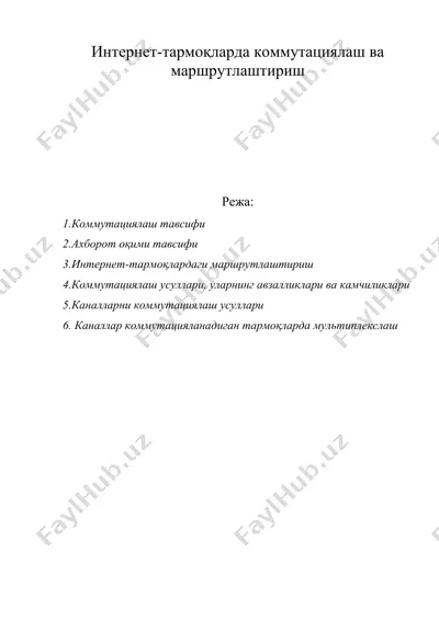 интернет-тармоқларда коммутациялаш ва маршрутлаштириш — DOC