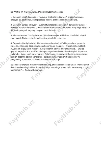 dopamin va motivatsiya (andrew huberman asosida) — PDF