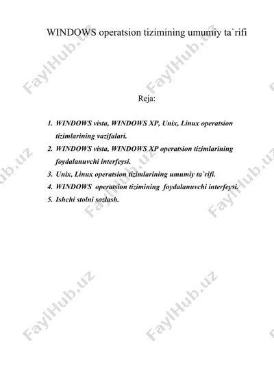 windows оperatsiоn tizimining umumiy ta`rifi — DOC