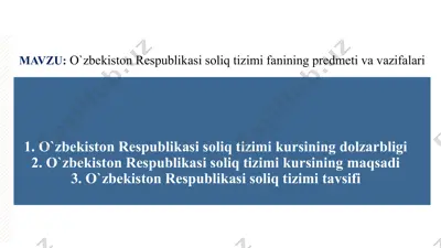 o‘zbekiston respublikasi soliq tizimi kursi — PPTX