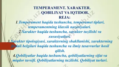 temperament, xarakter va qobiliyat — PPT