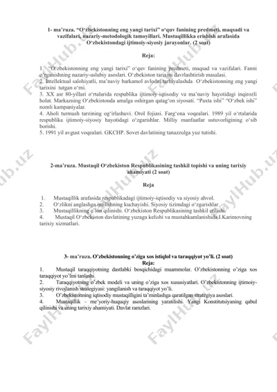 o‘zbekistonning eng yangi tarixi — DOCX