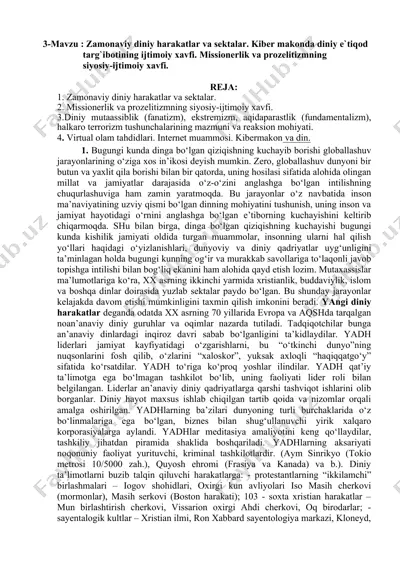 zamonaviy diniy harakatlar va sektalar — DOCX