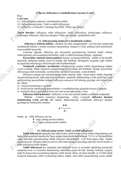 inflyatsiya va aksilinflyatsiya siyosati — DOCX