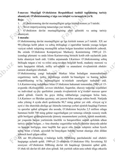 o'zbekiston respublikasi tashkil topishining tarixiy ahamiyati — DOCX