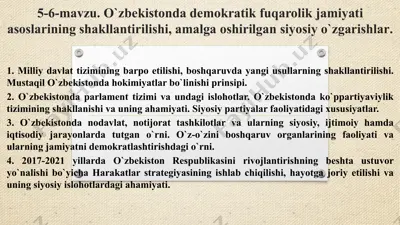 o`zbekistonda demokratik fuqarolik jamiyati asoslarining shakllantirilishi — PPTX