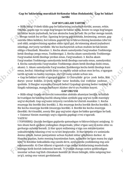 gap bo‘laklarining joylashish tartibi — DOCX