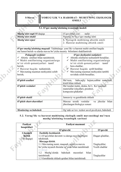 yorug‘lik va harorat - muhitning ekologik omili — DOCX