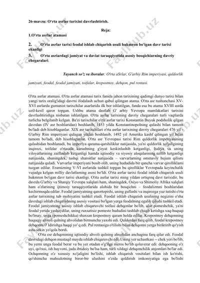 o‘rta asrlar tarixini davrlashtirish — DOCX