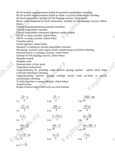 bir hil modulli taqqoslamalarni hadlab ko’paytirish mumkinligini isbotlang. — DOCX