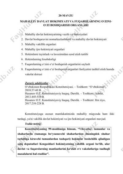mahalliy davlat hokimiyati va fuqarolarning o‘zini-o‘zi boshqarish organlari — DOCX