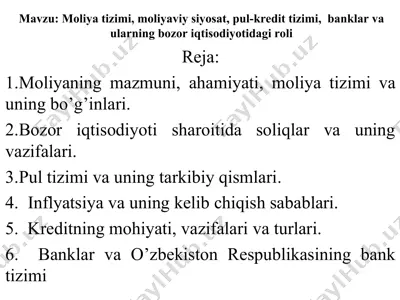 moliya tizimi va uning ahamiyati — PPT