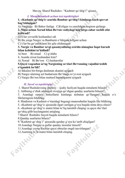 "kashmir qo‘shig‘i" qissasi — DOCX