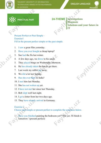 present perfect or past simple – exercise — DOCX