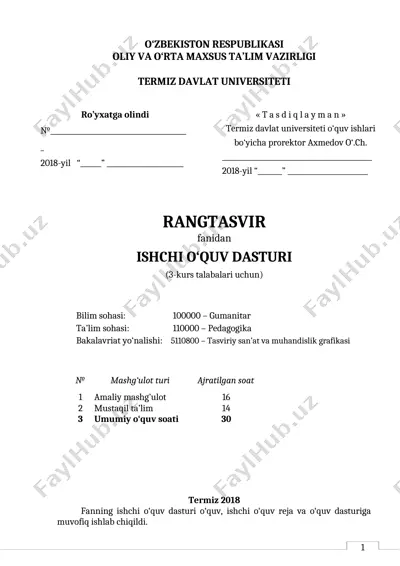 ishchi o‘quv dasturi — DOCX