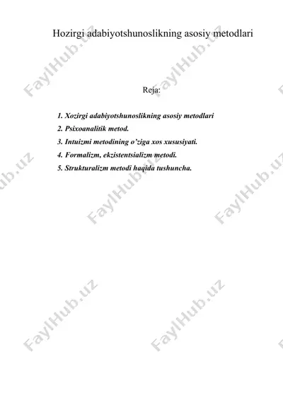 hоzirgi аdаbiyotshunоslikning аsоsiy mеtоdlаri — DOC