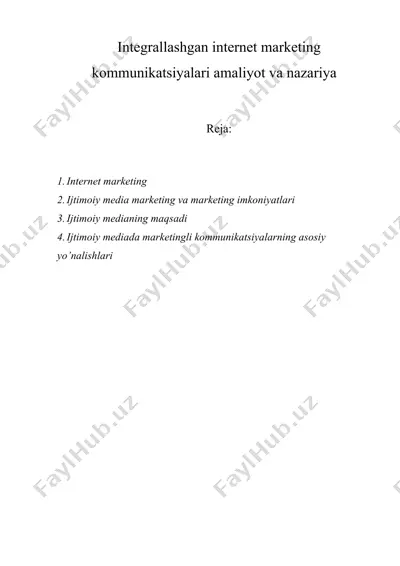 integrallashgan internet marketing kommunikatsiyalari amaliyot va nazariya — DOC
