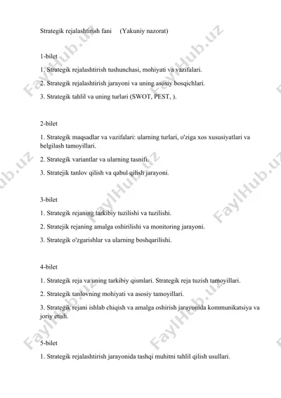 strategik rejalashtirish fani — DOCX