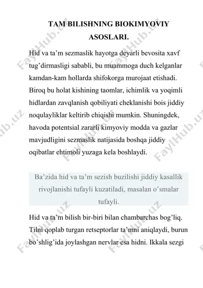 tam bilishning biokimyoviy asoslari. — DOCX