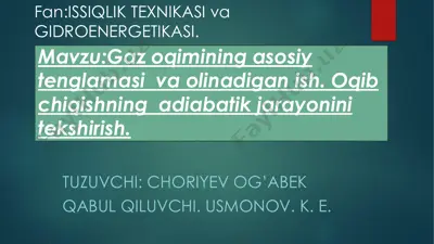 gaz oqimining asosiy tenglamasi va olinadigan ish — PDF