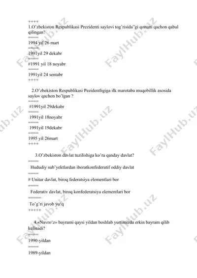 o'zbekiston respublikasi davlat boshqaruvi haqida test savollari — DOCX