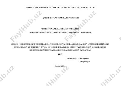 gidrotexnika inshootlari va nasos stansiyalaridan foydalanganish — DOCX