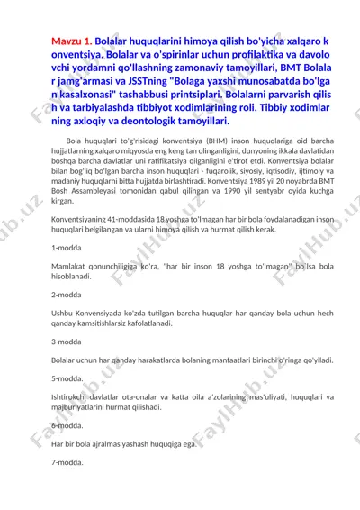 bolalar huquqlarini himoya qilish bo'yicha xalqaro konventsiya — DOCX