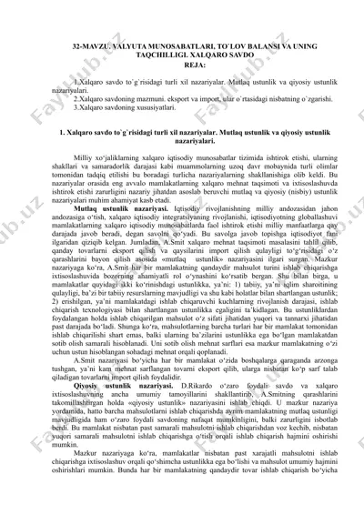 xalqaro savdo to`g`risidagi turli xil nazariyalar — DOCX