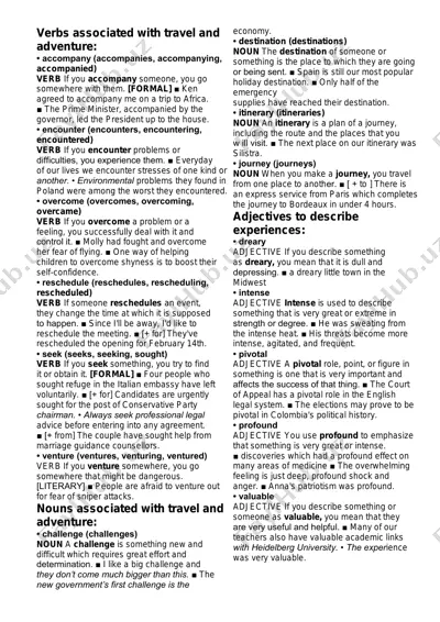 verbs associated with travel and adventure — PDF