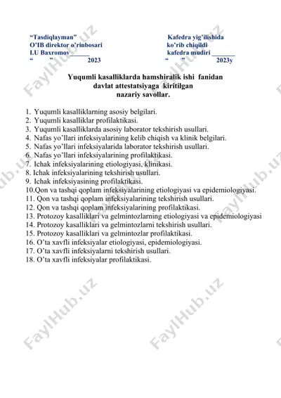 yuqumli kasalliklar va infeksiyalarga oid laborator usullar — DOC