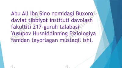 yusupov husniddinning fiziologiya fanidan tayorlagan mustaqilishi — PPTX