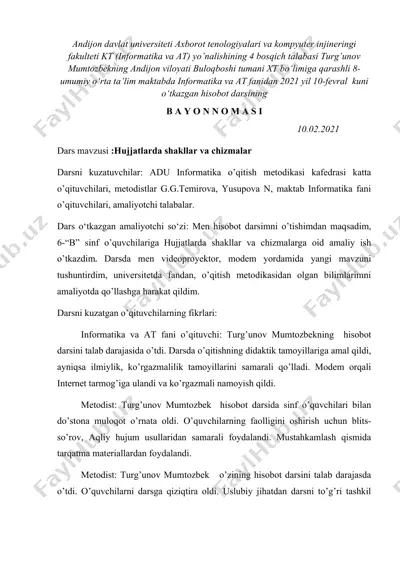 hujjatlarda shakllar va chizmalar (hisobot darsi) — DOC