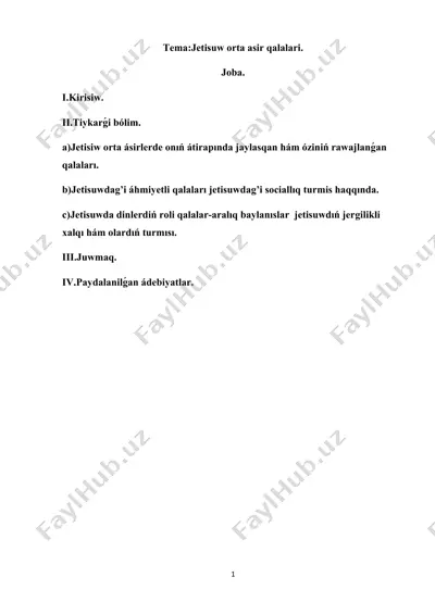 jetisuw orta asir qalalari — DOCX