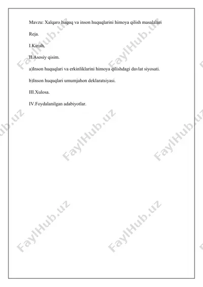 xalqaro huquq va inson huquqlarini himoya qilish masalalari — DOCX