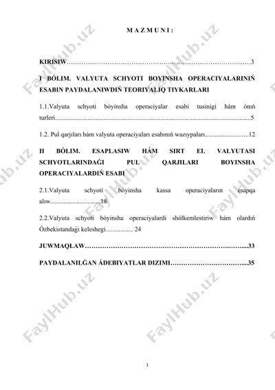 valyuta schyoti boyinsha operatsiyalar esabi — DOCX