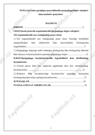 suw hám quriqliqta jasawshilardiń qurǵaqliqqashiǵiw sebepleri hám maslasiw qasiyetleri — DOCX