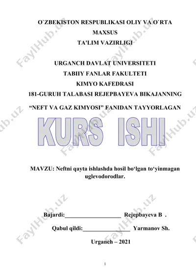neftni qayta ishlashda hosil bo‘lgan to‘yinmagan uglevodorodlar — DOCX