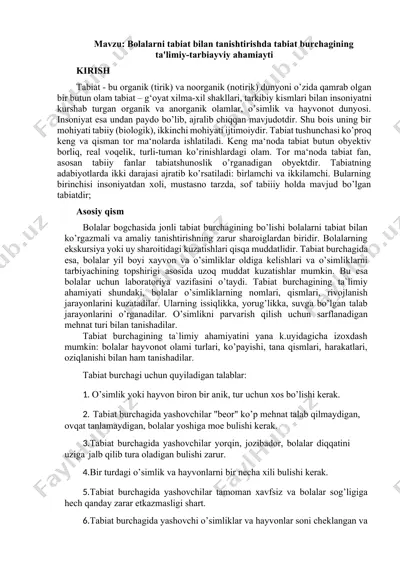 bolalarni tabiat bilan tanishtirish — DOCX