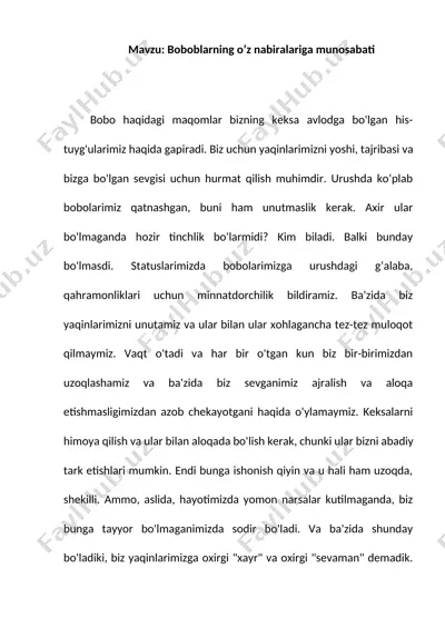 boboblarning o’z nabiralariga munosabati — DOCX