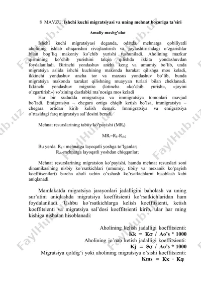 ishchi kuchi migratsiyasi va uning mehnat bozoriga ta’siri — DOCX