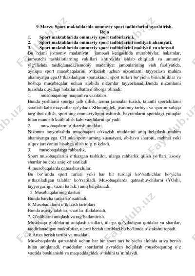 sport maktablarida ommaviy sport tadbirlarini uyushtirish — DOCX