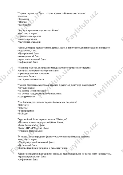 banklar va ularning funksiyalari — PDF