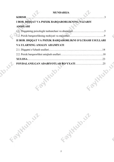 diqqat va psixik barqarorlik — DOCX