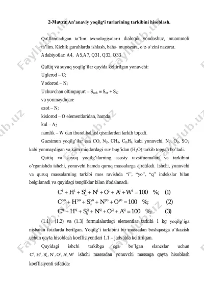 yoqilg'ilarning tarkibini hisoblash — PDF
