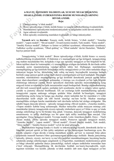 taraqqiyotning “o‘zbek modeli” — DOCX