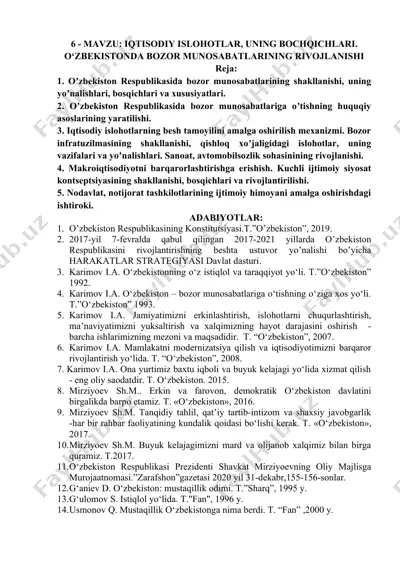 bozor munosabatlarining rivojlanishi — DOCX
