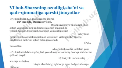 shaxsning ozodligi va qadr-qimmatiga qarshi jinoyatlar — PPTX