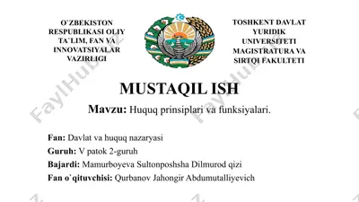 huquq prinsiplarining tushunchasi va mohiyati bilan bogʻliq — PPTX